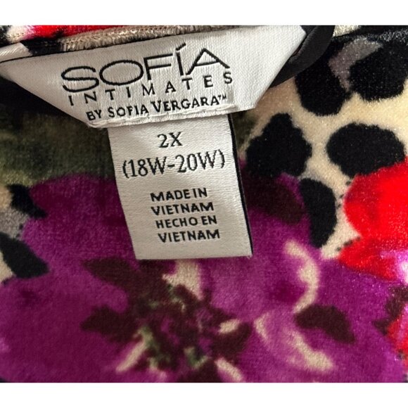 Sofia Intimates By Sofia Vergara Velvet Wrap Robe 2X Leopard Print Floral Lace - Picture 6 of 7